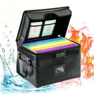 Olakula Fireproof Document Box with Lock, Portable Collapsible File Storage for Home & Office,Black.