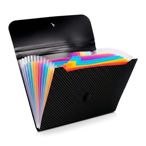 Olakula Expandable File Folder,Plastic File Folder with 13 Color Pockets,Letter/A4 Paper Size,Black