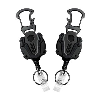 Olakula 2 Pack Black Heavy Duty Badge Reel,Retractable Keychain with Thick Elastic Steel Wire Anti-Lost.
