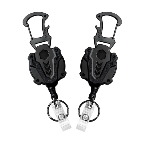 Olakula 2 Pack Black Heavy Duty Badge Reel,Retractable Keychain with Thick Elastic Steel Wire Anti-Lost.
