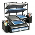 Olakula 6-Tier Desk Organizer,Desktop File Organizer with Drawer and 2 Pen Holder,Office Supplies,Black