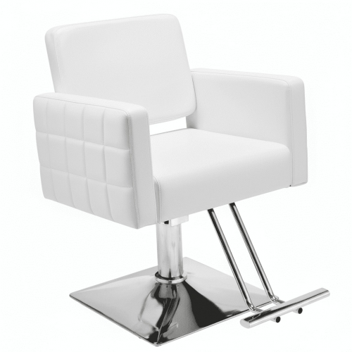 Olakula Barber Chair with Quilted Grid Armrests - 360° Rotating, Height Adjustable Salon Chair.(White)