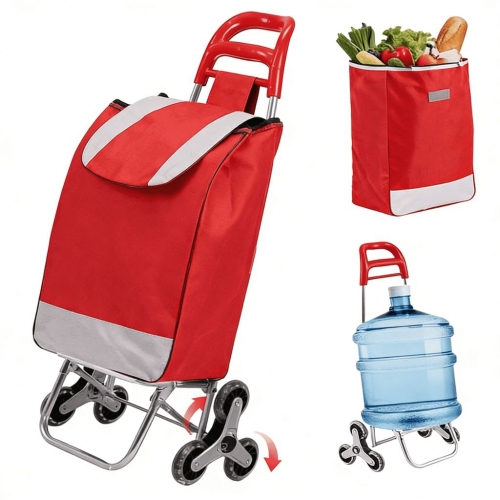 Olakula Shopping Cart with Wheels-Stair Climbing,Comes with a Removable Waterproof Bag.(Red)