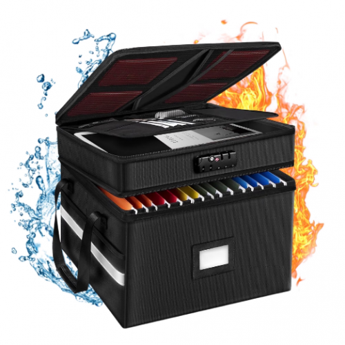 Olakula Fireproof File Box with Lock, Double Foldable with Reflective Strip for Letter/Legal Folders