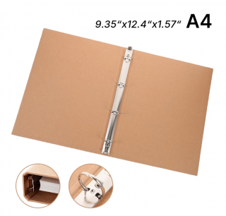 Olakula A4 Binder with Kraft And 4-Hole Metal Ring, Blank DIY Cover,9.35" x 12.4" Protective Binders School & Office Supplies.