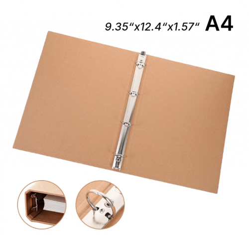 Olakula A4 Binder with Kraft And 4-Hole Metal Ring, Blank DIY Cover,9.35" x 12.4" Protective Binders School & Office Supplies.